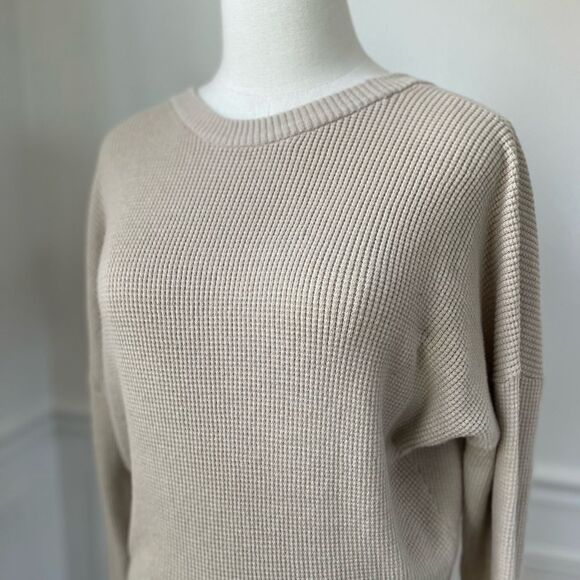 Splendid Beige Light Tan Thermal Open Back Dolman Cut Top M - Picture 2 of 6